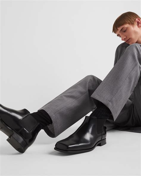 prada schuhe chelsea|Black Brushed Leather Chelsea Boots .